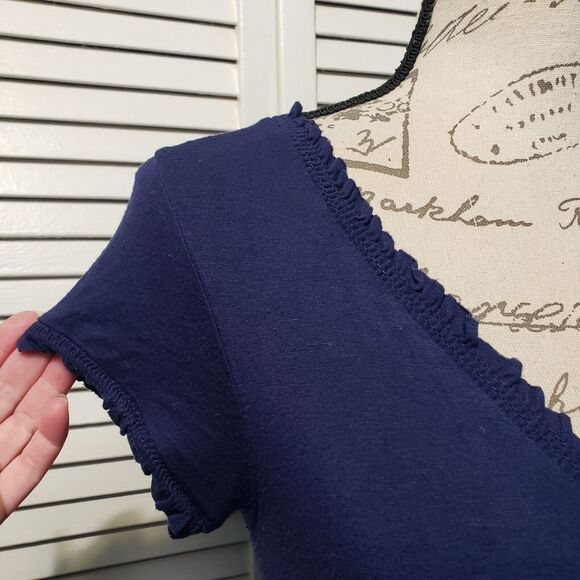 Pink Martini Midi Dress Women's Small Navy Blue Bird Pattern V-Neck Cap Sleeve - Picture 5 of 10